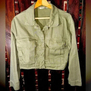 Army Green Highway Jeans Cropped Jacket Size Medium